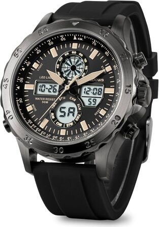 Годинники PINDOWS для чоловіків: водонепроникні спортивні годинники (аналогові/цифрові), багатофункціональні, з LED-підсвічуванням, будильником, секундоміром (чорний/жовтий)