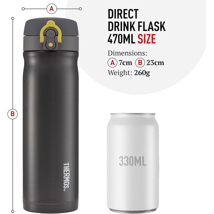 Stainless Steel Insulated Travel Mug - 470ml - Charcoal Color