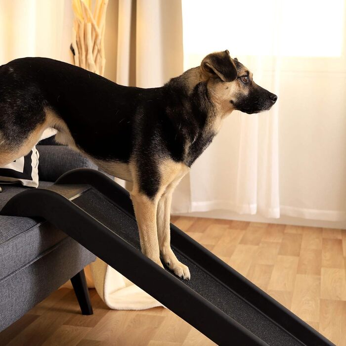 Рампа для собак Lionto до 90 кг, чорна, 100x38 см. Міцна, з антиковзким покриттям, для завантаження в багажник, щадить суглоби.