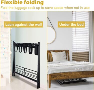 mocomax 1 Pack Folding Luggage Rack for Guest Rooms, Folding Suitcase Stand with Metal Shelf for Bedrooms, Living Rooms, Hotel Essentials, Robust Steel Frame, Black