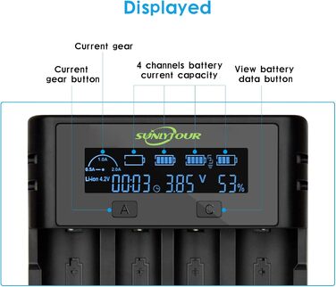 Зарядний пристрій SUNLYTOUR для акумуляторів Ni-MH AA, 18650, 21700, 21750 (4 слоти) з PCB-захистом