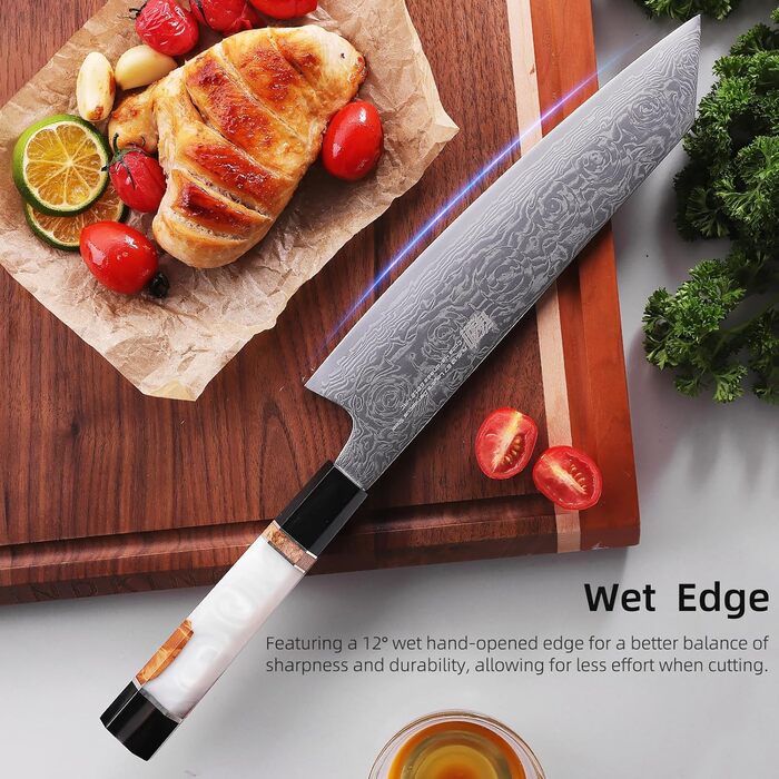 Японський ніж Kiritsuke FINDKING 9 дюймів, Дамаська сталь, для професійних та домашніх кухарів (серія BLACK-ROSE)