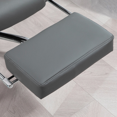 HOMCOM Chef Office Chair with Footrest, Reclining Desk Chair, Height-Adjustable Computer Chair with Armrests, Swivel Chair for Office, Faux Leather, Grey | Aosom