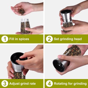 Набір меланець для солі та перцю (2 шт.) з регульованим керамічним млинком, 180 мл. Меланець для перцю, солі та чилі, ручний, для різних спецій.