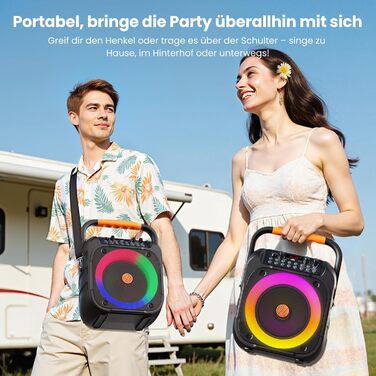 Портативна караоке-машина з Bluetooth, 2 мікрофони, LED-підсвітка, сабвуфер 6.5'