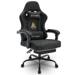 Геймерське крісло Symino Racing – ергономічне крісло для ігор з підтримкою попереку, регульованими підлокітниками, підставкою для ніг, оббивка з PU шкіри Vintage, чорне, до 200 кг
