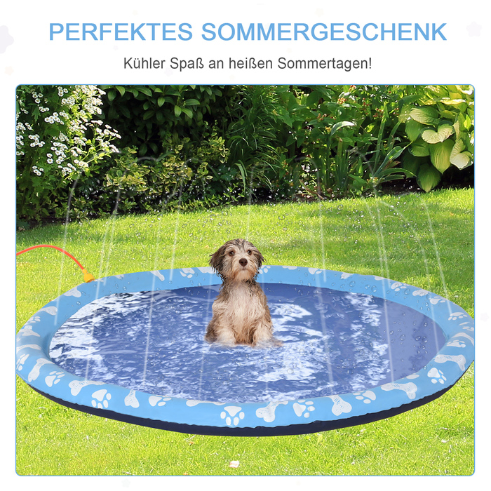 PawHut Splash Sprinkler Pad 150 см Ігровий килимок з бризками для собак, антиковзкий, розбризкуючий, водяний розбризкювач на відкритому повітрі, ПВХ, блакитний