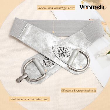 Жіночий ремінь VONMELLI Vintage з широкою талією та товстою пряжкою. Еластичний широкий ремінь для суконь та пальто (Срібло, XXL: обхват талії 119-150 см)