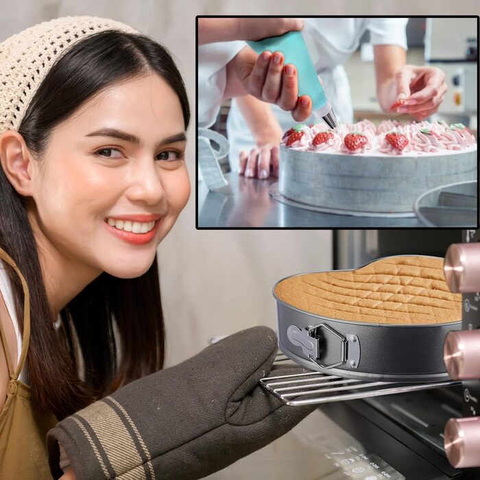 Набір для випічки Sadodo: форми для тортів, кексів, коржів (20/22/24/26 см) + кондитерський мішок з насадками. Антипригарне покриття, знімне дно