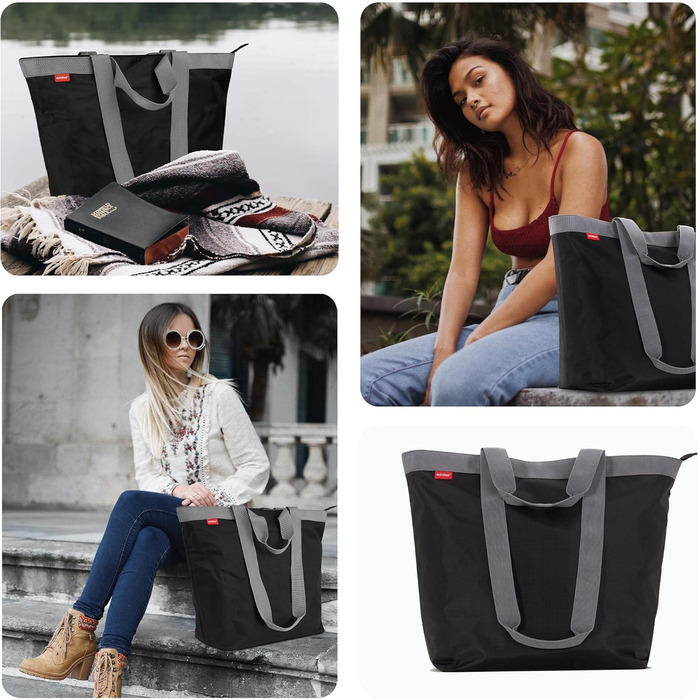 Achilles shopping bag, leisure bag, tote bag made of polyester with zipper, washable & reusable for shopping, sports, pool, beach, 51 cm x 20 cm x 40 cm