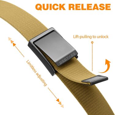 Тактичний пояс чоловічий BESTKEE, 3.8 см, регульований, нейлон, металева блискавка, розмір M (91-105 см)