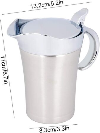 Thermo Sauce Pot made of 304 Stainless Steel, Double-Walled, Insulated Sauce Pot with Lid, Serving Jug, Bucket with Drip-Free Spout for Juice, Tomato Sauce, Kitchen Accessories (Large 750ml)