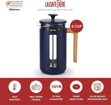 Френч-прес La Cafetière Pisa 1 л, боросилікатне скло, нержавіюча сталь, для меленої кави та чаю, синій