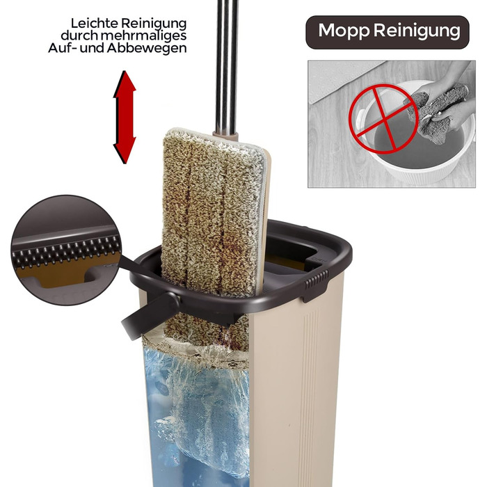 Mop Set with Bucket, Masthome Floor Mop Set with Adjustable Stainless Steel Handle, Bucket with Mop and 6 Microfiber Mop Pads, Cleaning Set with Floor Mop for All Floor Types Floor Cleaning
