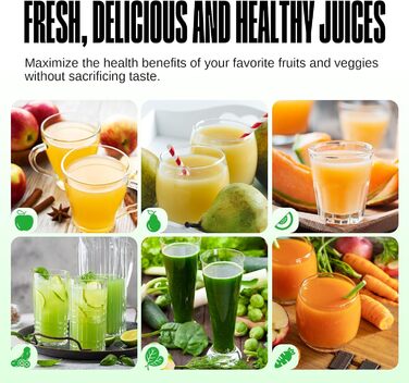 Ventray Ginnie Juicer - Slow Juicer with 60 RPM Low Speed, Juicer for Vegetables and Fruit with Reverse Function and Two Filter Sizes, BPA Free Electric Fruit Press, Green Parrot