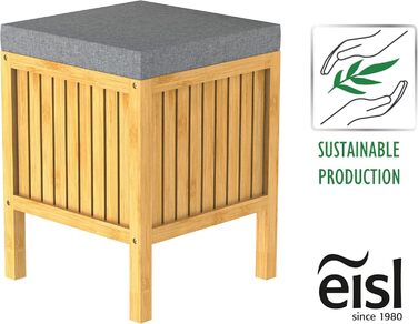 Бамбуковий стілець для ванної EISL BMBA02-BH2, з сидінням, 35x45x35 см, кошик для білизни