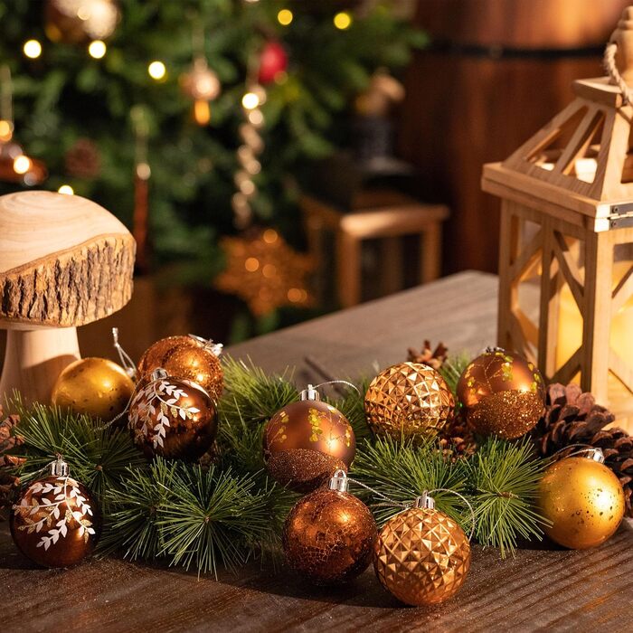 Набір ялинкових прикрас Valery Madelyn (20 шт, 6 см, бронза) - пластикові кулі з гачками, тематика 