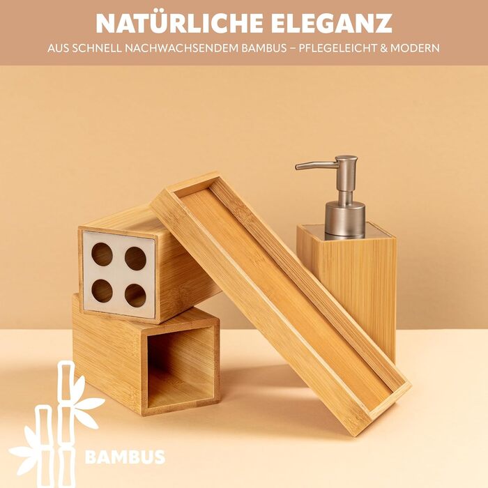 Набір для ванної кімнати Bremermann 4 шт., бамбук, аксесуари для ванної кімнати з полицею