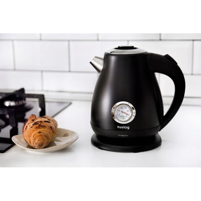 Ретро чайник електричний 1.7л з нержавіючої сталі, 2200W, з індикатором температури, швидке кип'ятіння, фільтр від накипу, бездротовий з 360° підставкою, автоматичне вимкнення, чорний