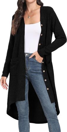 Кардиган жіночий Grecerelle, довгий, легкий, чорний, з ґудзиками та V-подібним вирізом
