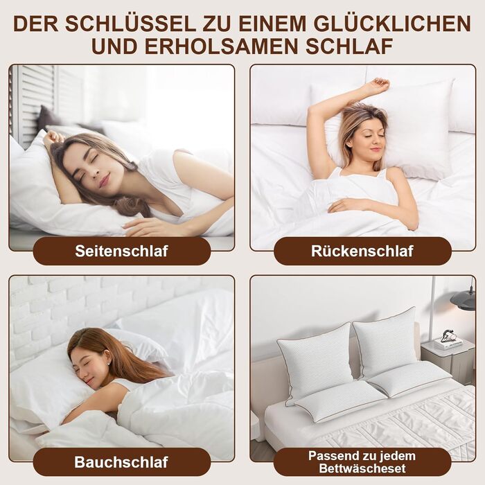 ALOTCHE Pillow 80 x 80 cm, Set of 2 Pillows with Zip, Microfibre Filling Pillow with Removable Bamboo Fibre Cover, Washable Soft Pillows for Bed, Sofa Cushion and Decorative Cushion for Couch or Bed