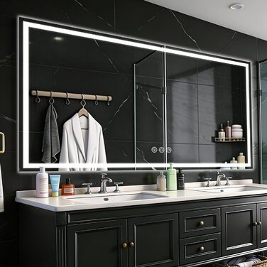 Дзеркало для ванної кімнати 50x70 см з підсвічуванням LED, антизапарник, диммер, 3 кольори світла