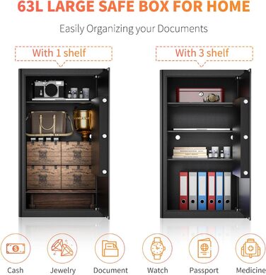 Сейф Safe Tresor WASJOYE з ключем для дому/офісу, 67л (25x35x25 см)