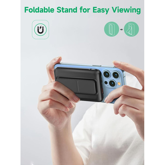 Портативний зарядний пристрій 20000mAh з MagSafe, PD 22.5W, USB-A, магнітне підключення, бездротова зарядка 15W, LED дисплей, чорний