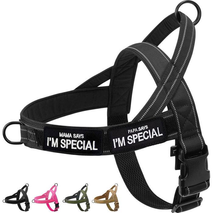 Шлейка для собак без тяги, не виривається, відбиваюча, регульована (Чорний, M) для малих та середніх собак, обхват грудей 53–70 см