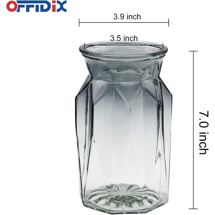 Скляна ваза OFFIDIX з градієнтом кольорів, багатоколірна, геометричний дизайн, для квітів, декору, весіль, свят, офісу або дому (прозора сіра)