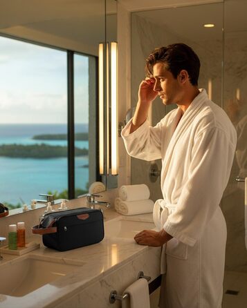 Чоловіча дорожня косметичка ECOHUB, водонепроникна, з великим відділенням та відділенням для мокрого одягу, з переробленого PET, з двома блискавками, чорна