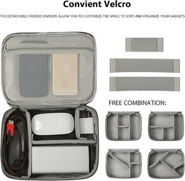 Органайзер для кабелів Neusid: водонепроникна сумка-організатор для подорожей, 3 відділення, для USB-кабелів, Power Bank, сірий