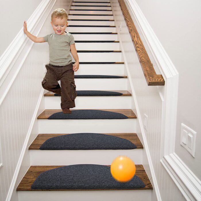 Килимки на сходи Qingbei Rina 22x65 см, 15 шт., темно-сірі, самоклеючі, антиковзні, для внутрішнього використання, захист від ковзання для дерев'яних сходинок