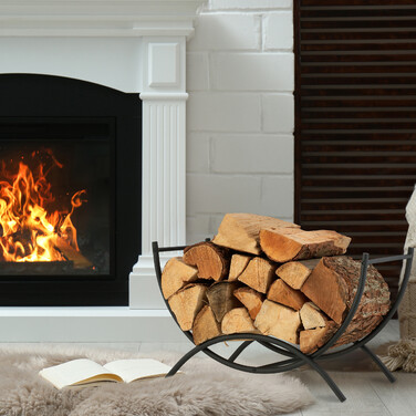 Relaxdays Black Metal Firewood Basket