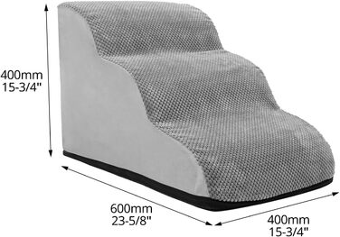 Сходинки для собак QWORK® сірі, 3-ступеневі, 60x40x40 см, з щільного матеріалу, знімні та пральні