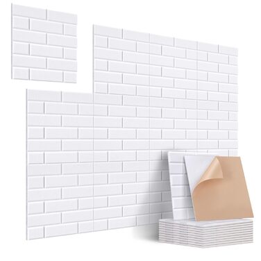 Акустичні панелі Jamelo самоклеючі 3D цегла, 30x30x0,9 см, 12 шт. — звукопоглинаючі панелі для стін у студію, спальню та офіс (Білий)