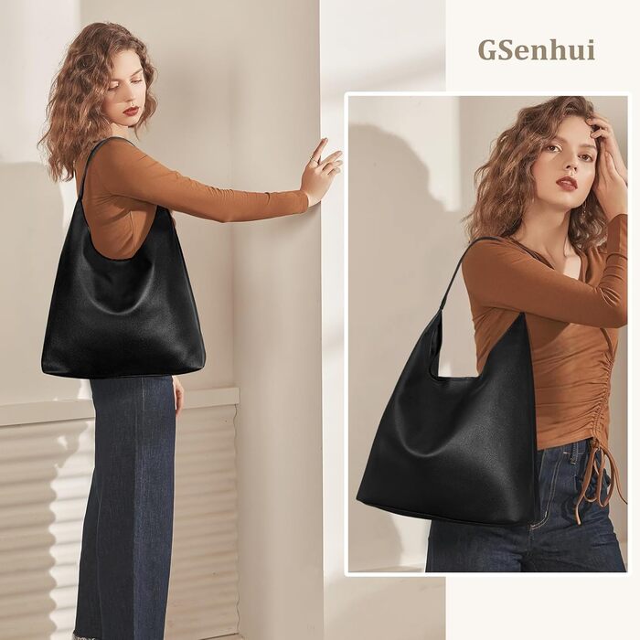 Сумка жіноча GSenhui Hobo Bag чорна шкіряна велика шопер для роботи, навчання, покупок - вінтажний стиль