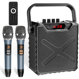 Портативна караоке-машина з 2 UHF мікрофонами, Bluetooth, підсилювач басів для дітей та дорослих, PA-система