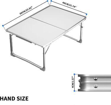Складний алюмінієвий стіл для пікніка, саду, кемпінгу 120x60x70 см (білий) - регульована висота, легкий, для вечірок та грилю