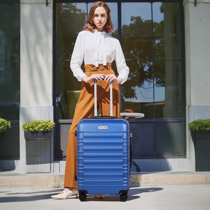 Великий валіза з ABS-пластику, Trolley, валіза для подорожей з 4 колесами (360°), кодовий замок з 3 цифрами та телескопічний ручка з алюмінію (XL – 95л) (Хмарно-блакитний, валіза L)