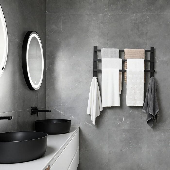 Тримач для рушників без свердління для ванної кімнати | Без бактерій | Приховані шурупи | Тримач для рушників з гачками - нержавіюча сталь SUS 304, чорний