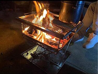 CAMPINGMOON 3-in-1 Portable Stainless Steel Wood Grill and Fire Pit, 35.6 x 39 cm, with Carrying Bag MT-035