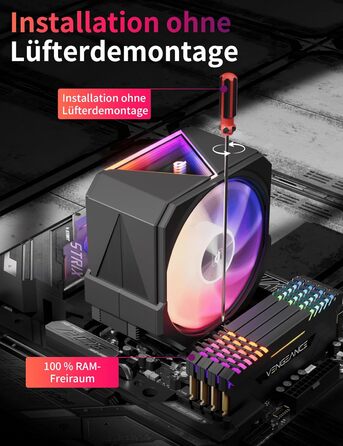 upHere UP1 Elite KC4C: Кулер для процесора з RGB підсвічуванням, 120мм, 4 теплові трубки, сумісний з AMD AM4/AM5 та Intel