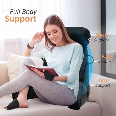 Подушка для читання MINGPINHUIUS XL для ліжка та дивану з знімною подушкою для шиї, ідеальна для дорослих, з піною з пам'яті для комфортного читання, роботи, ігор, перегляду телевізора та відпочинку (Чорний)