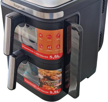 Преміум фритюрниця Hagenuk DAF 2800.12 з подвійним нагрівом, 2 х 5,5 л, 10 програм, Touchscreen, Grill-функція, Made in Germany