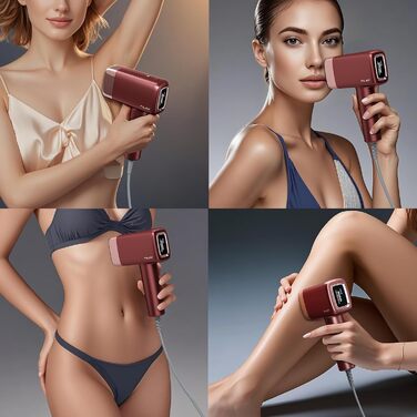 Пристрій для епіляції IPL Laser, 0.5 сек/імпульс, безболісна епіляція з охолодженням, 2 насадки для обличчя та бікіні, для обличчя, під пахвами, на ногах, бікіні. Червоний колір