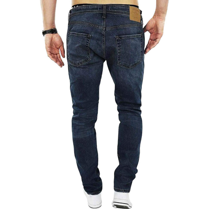 Джинси чоловічі JACK & JONES Tim Original Agi 010 Slim Straight, темно-синій денім, стрейч, бавовна, спортивний крій
