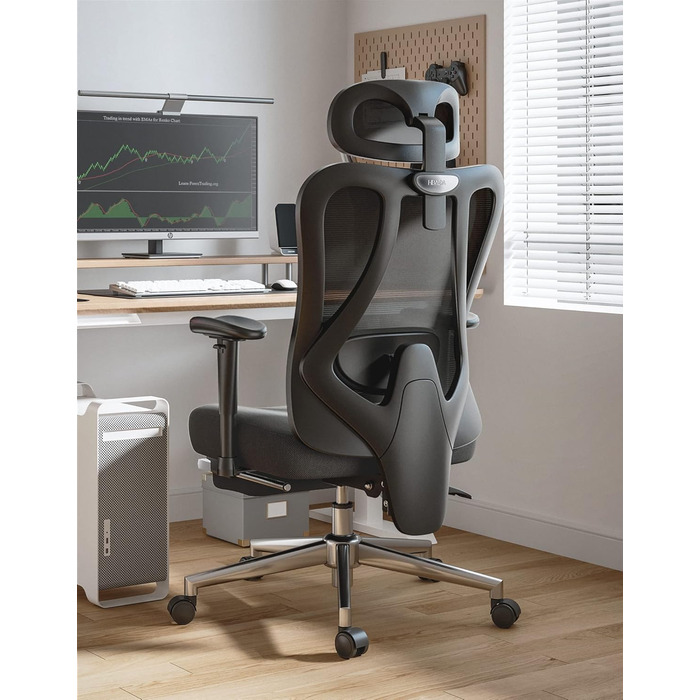 Hbada P3 Pro Ergonomic Office Chair with Adjustable Headrest, Lumbar Support, Reclining Backrest, Mesh Fabric, and Footrest - Black