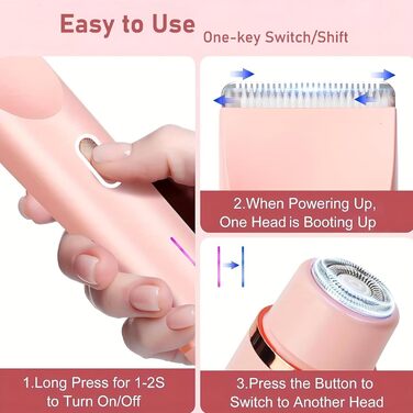 Електричний жіночий епілятор 2-в-1, водонепроникний, для обличчя, тіла, ніг, бікіні (рожевий)