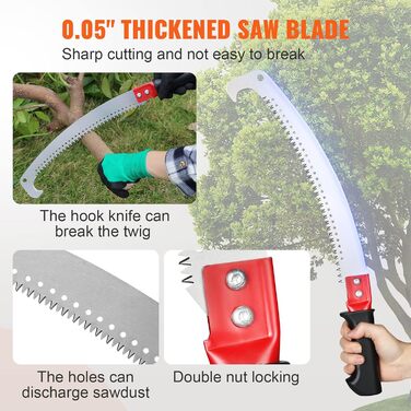 VEVOR Telescoping Tree Saw Manual Tree Saw 1.4-3m Adjustable High-Reach Pruner with 8 Poles Branch Shear Telescoping Blade Made of Carbon Steel Reach up to 298cm for Cutting Branches, Bushes, and Trunks